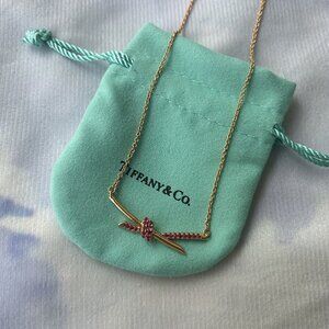 Tiffany Rose Gold And Pink Sapphire Bow Necklace